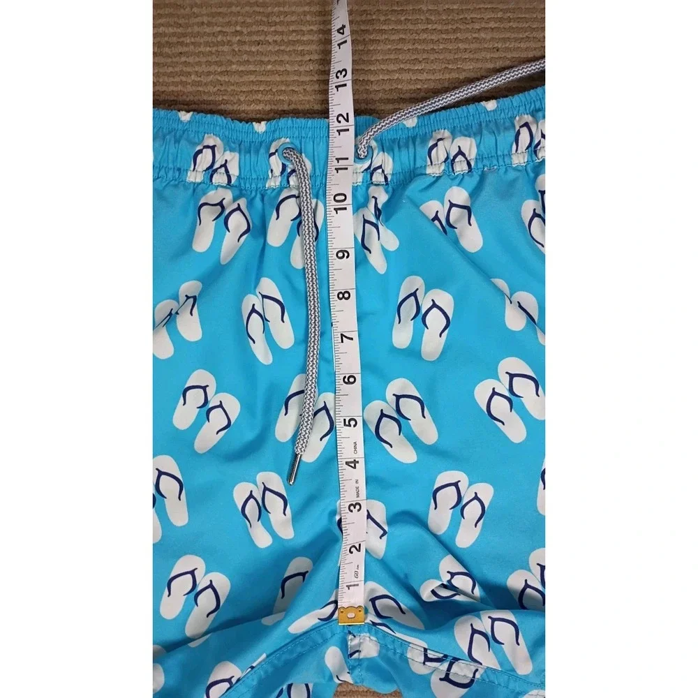 TOM & TEDDY men's flip flop print swim trunks shorts - Scuba Blue Sz M
